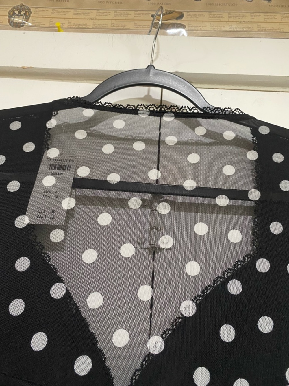 Abercrombie Fitch Blouse medium Bra Free Black Polka Dot Long-Sleeve V-Neck Top - Picture 9 of 13